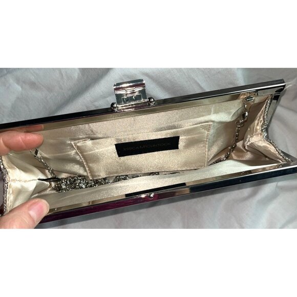 Jessica McClintock Evening Bag Clutch Silver Mesh Special Occasion Elegant Women - Picture 4 of 12